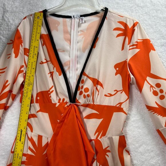 OC Order Womens S Poet Sleeve Bird Print Jumpsuit Deep Neck Wide Leg Resort Wear - Picture 10 of 16